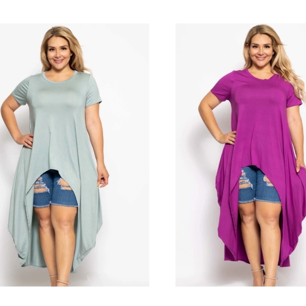 Crew Neck Line Short Sleeves Casual High Low Top